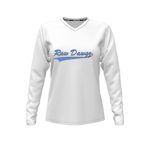 [FTLVCFWH-FYXS-LOGO3] Decker Comfort T-Shirt (Female Youth XS, White, V Neck, Logo 3, Long Sleeve)