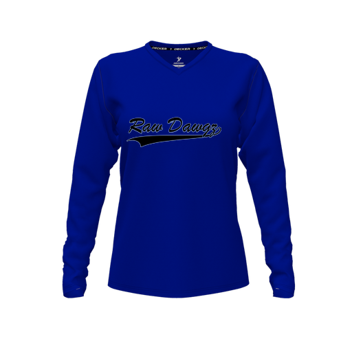 [FTLVCFRY-FYXS-LOGO2] Decker Comfort T-Shirt (Female Youth XS, Royal, V Neck, Logo 2, Long Sleeve)