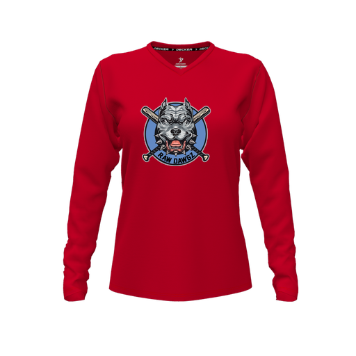 [FTLVCFRD-FYXS-LOGO1] Decker Comfort T-Shirt (Female Youth XS, Red, V Neck, Logo 1, Long Sleeve)