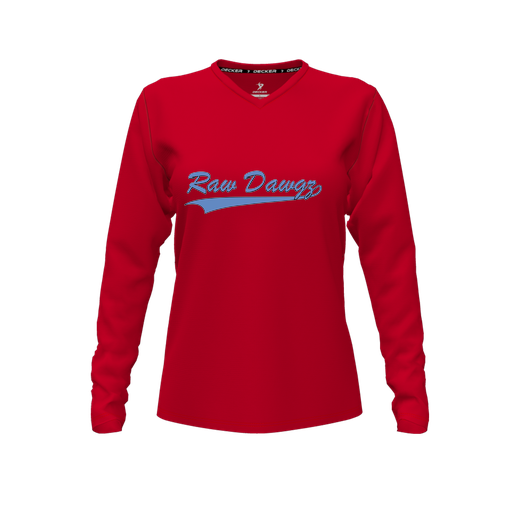 [FTLVCFRD-FYXS-LOGO3] Decker Comfort T-Shirt (Female Youth XS, Red, V Neck, Logo 3, Long Sleeve)