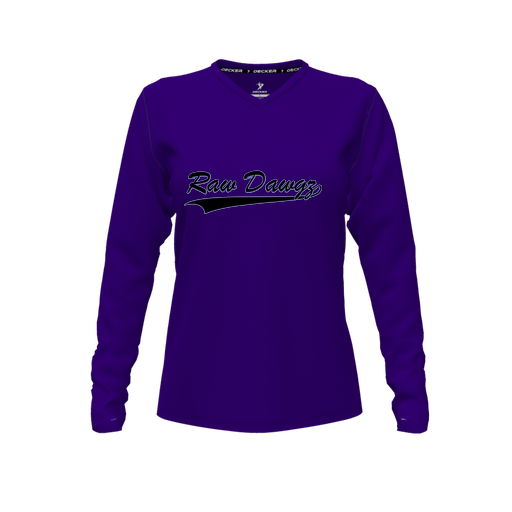 [CUS-DFW-TEES-CMF-VNK-LSL-PUR-FYXS-LOGO2] Decker Comfort T-Shirt (Female Youth XS, Purple, V Neck, Logo 2, Long Sleeve)