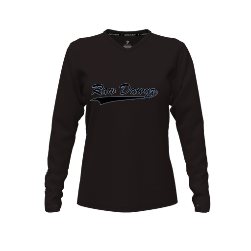 [CUS-DFW-TEES-PER-VNK-LSL-BLK-FYXS-LOGO2] Decker Performance T-Shirt (Female Youth XS, Black, V Neck, Logo 2, Long Sleeve)