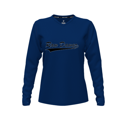 [FTLVPTNV-FYXS-LOGO2] Decker Performance T-Shirt (Female Youth XS, Navy, V Neck, Logo 2, Long Sleeve)